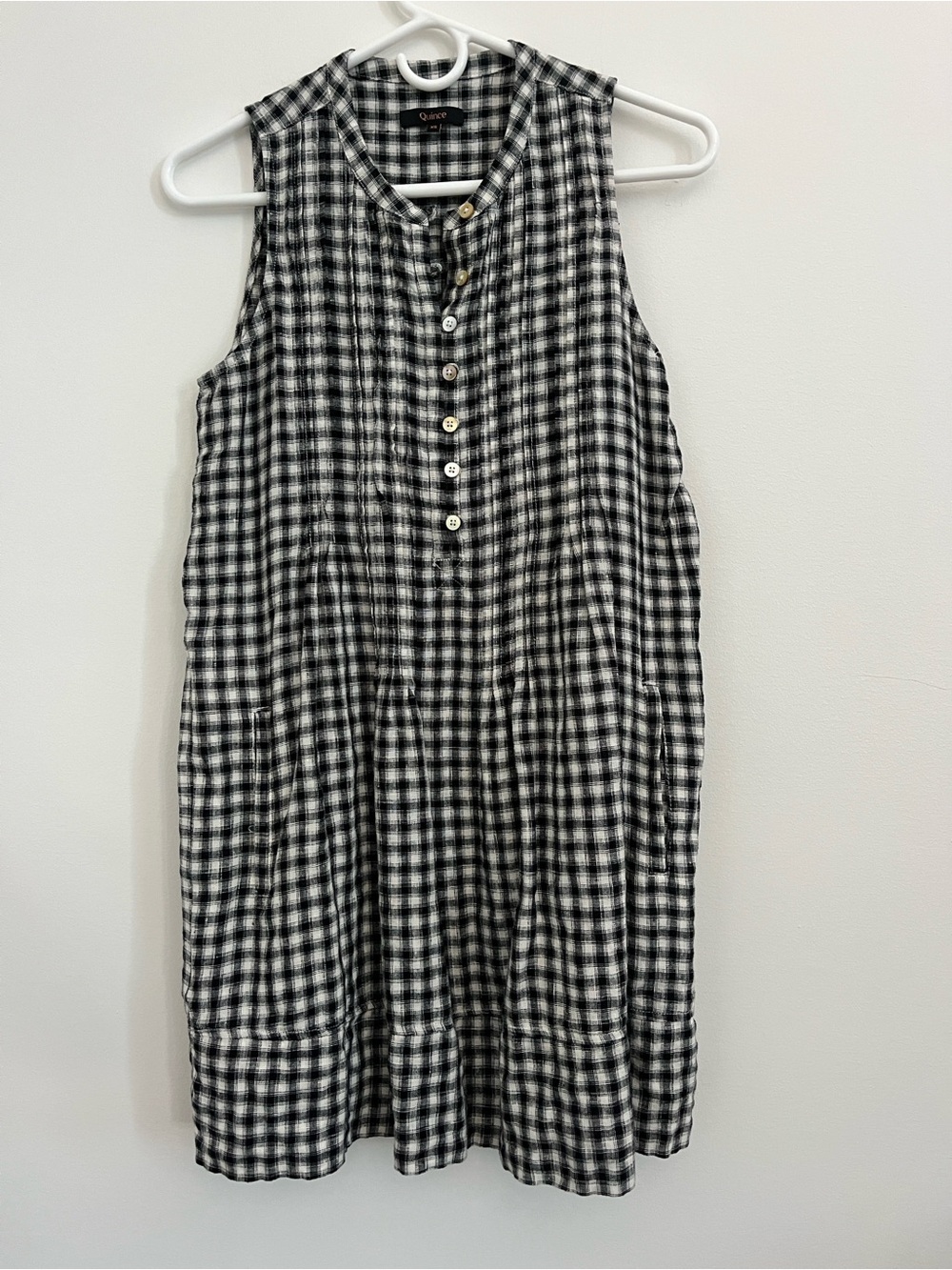 Quince European Linen Sleevless Swing Dress in Gingham, Size XS